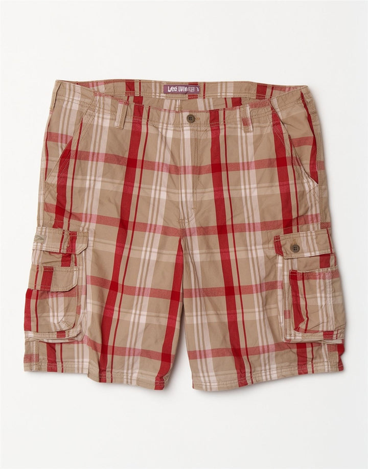 Lee Herren Cargoshorts W42 2XL Grau karierte Baumwolle