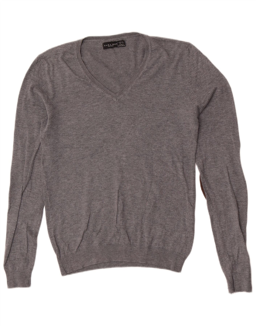 Zara Herren-Pullover mit V-Ausschnitt, mittelgraue Viskose