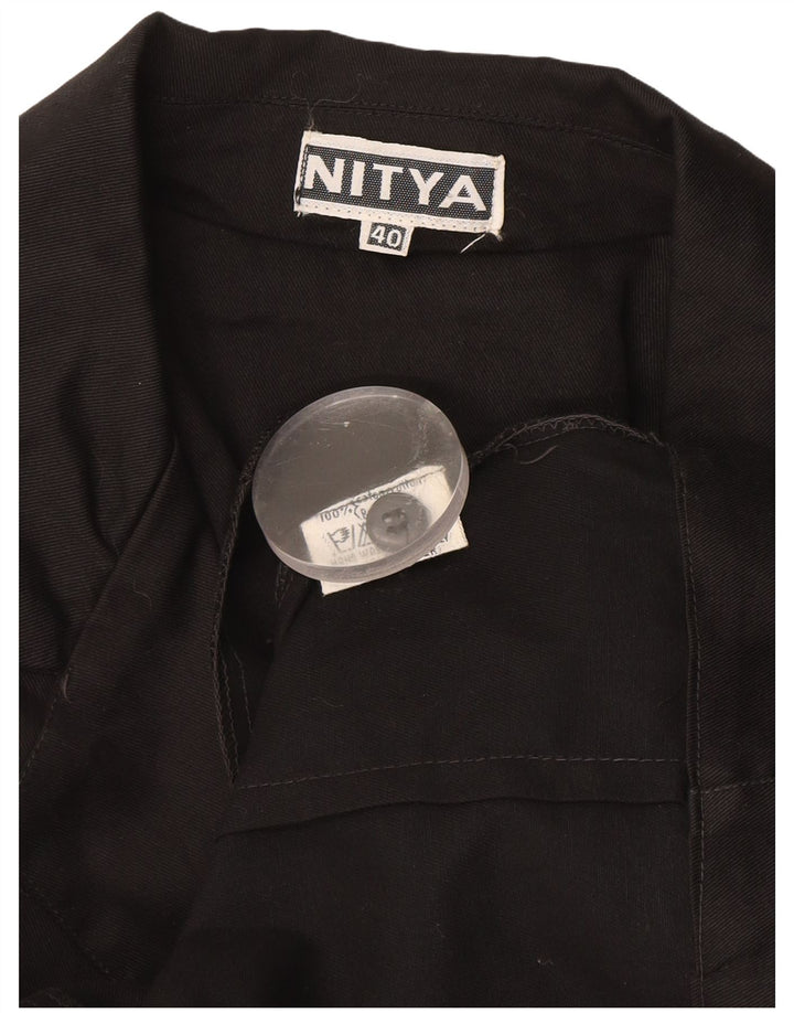 Nitya Damen-Blazerjacke mit 3 Knöpfen und 3/4-Ärmeln, IT 40, Größe S, Schwarz, Baumwolle