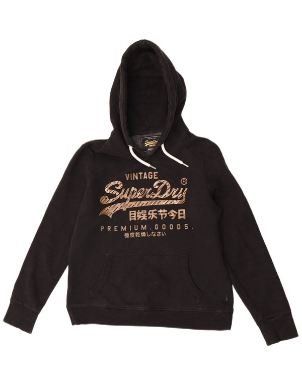 Superdry Damen-Kapuzenpullover mit Grafik, UK 14, Größe L, Schwarz, Baumwolle