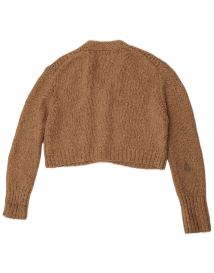 Zara Damen Crop Cardigan Pullover UK 14 Mittelbeige Alpakawolle