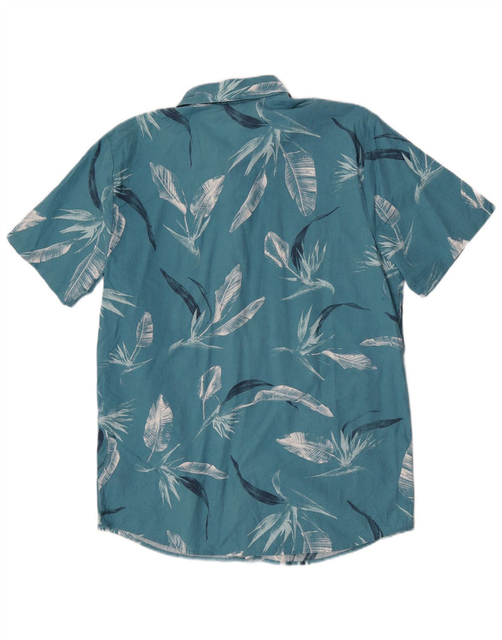Volcom Herren-Kurzarmhemd aus mittelblauer, geblümter Baumwolle