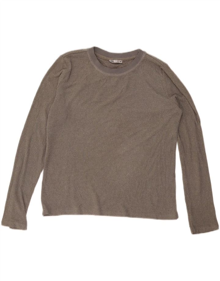 Zara Damen Top Langarm UK 14 Mittelgrau