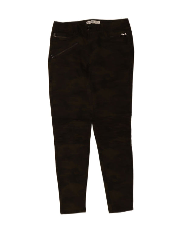 Zara Damen Skinny Jeans EU 38 Small W28 L28 Grüne Camouflage Baumwolle