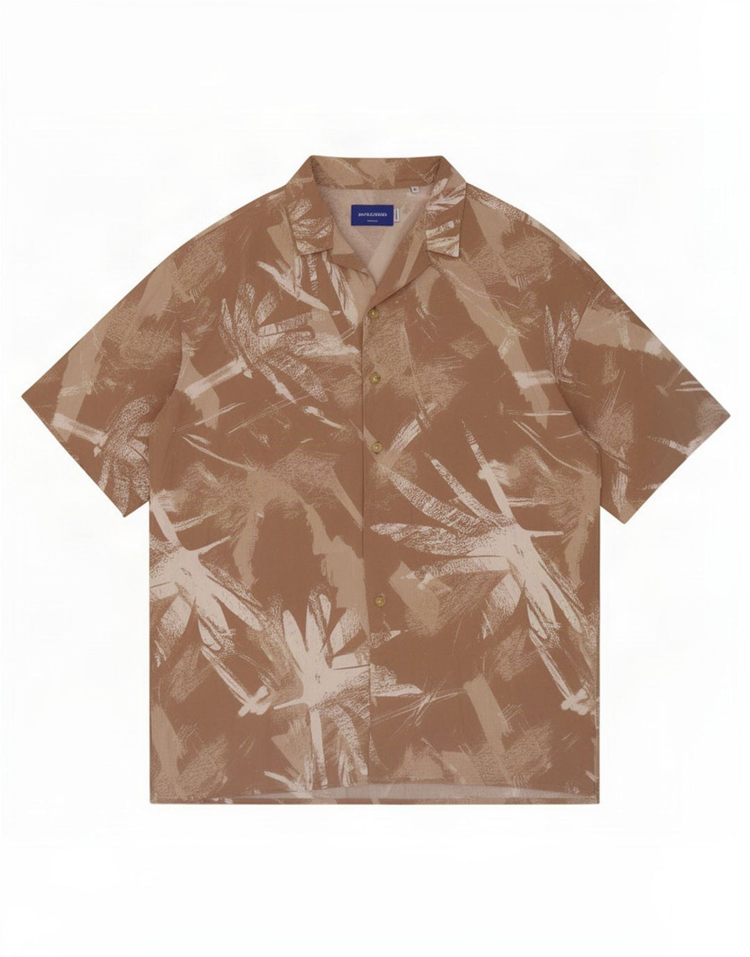 Jack & Jones Herren-Kurzarmhemd mit abstraktem Muster, mittelbeige Viskose