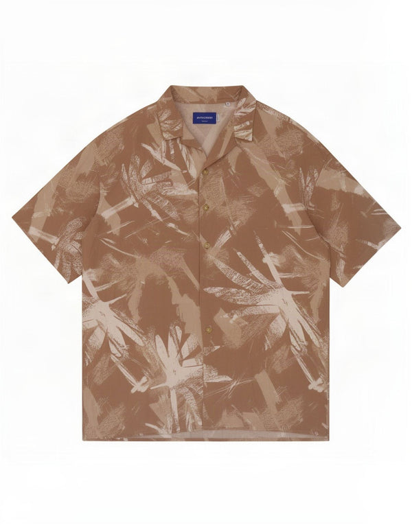Jack & Jones Mens Abstract Pattern Short Sleeve Shirt Medium Beige Viscose