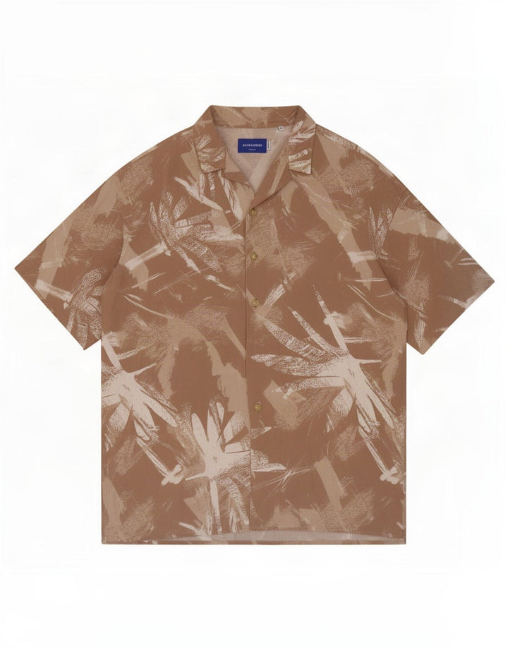 Jack & Jones Herren-Kurzarmhemd mit abstraktem Muster, mittelbeige Viskose