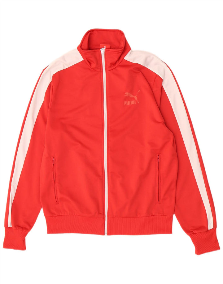 Puma Herren-Trainingsanzug-Top-Jacke aus mittelrotem Colourblock-Polyester