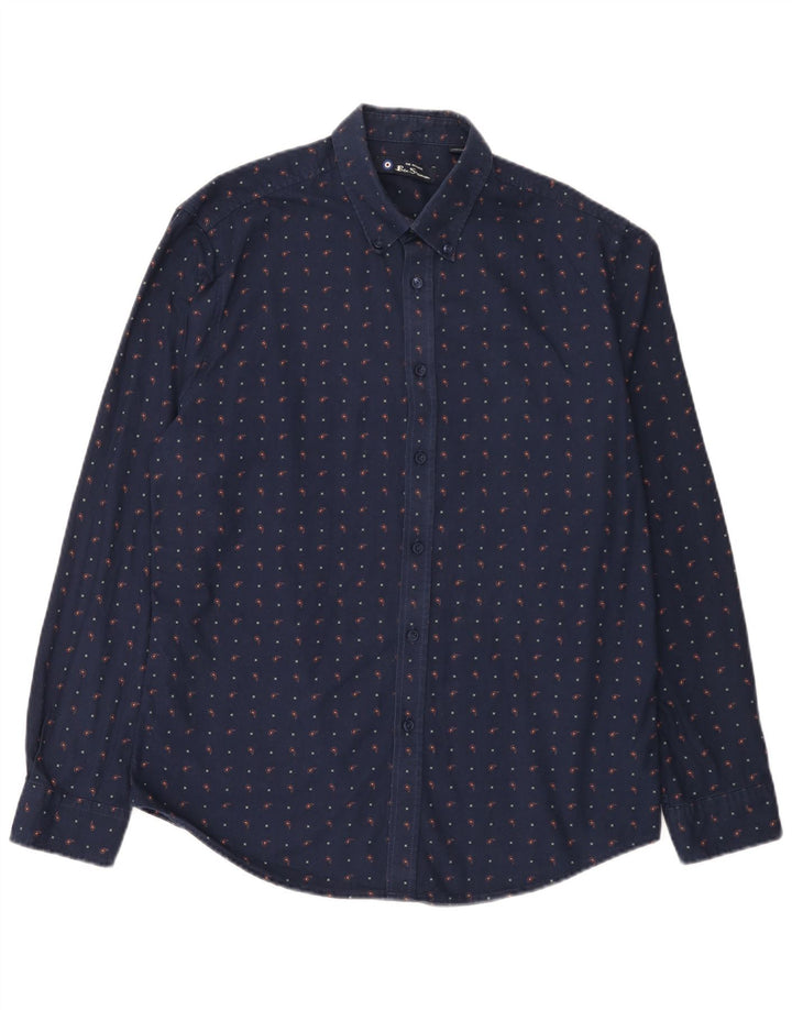 Ben Sherman Herren-Hemd, groß, marineblau gepunktet, Baumwolle