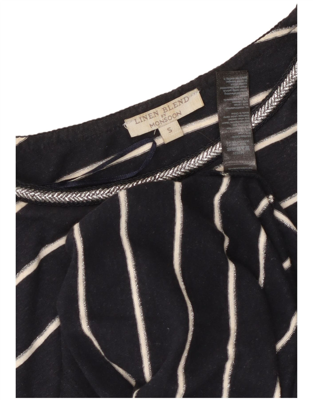 MONSOON Damen T-Shirt-Kleid UK 10 Small Marineblau gestreiftes Leinen