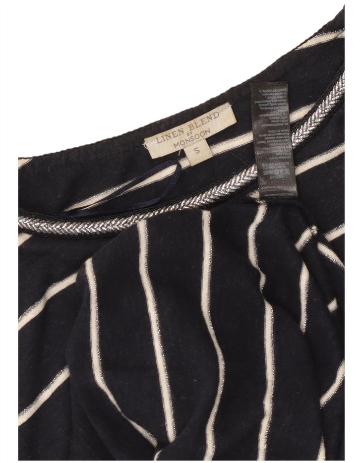 MONSOON Damen T-Shirt-Kleid UK 10 Small Marineblau gestreiftes Leinen