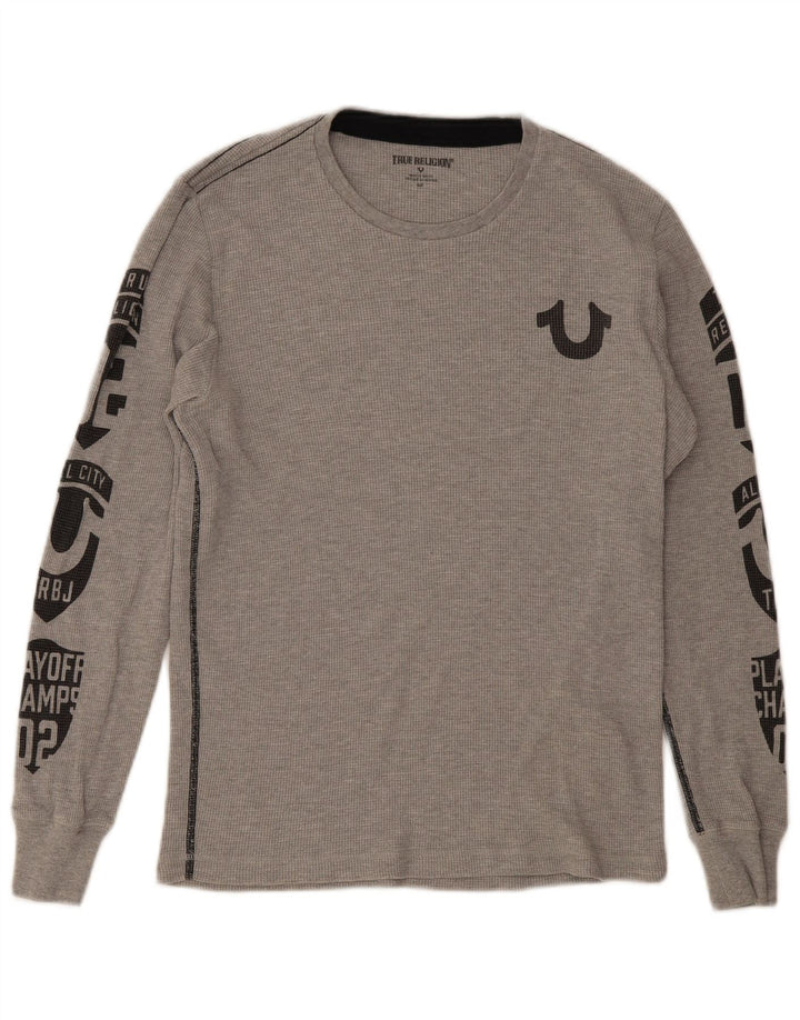 True Religion Herren-Grafik-Oberteil, langärmelig, klein, graue Baumwolle