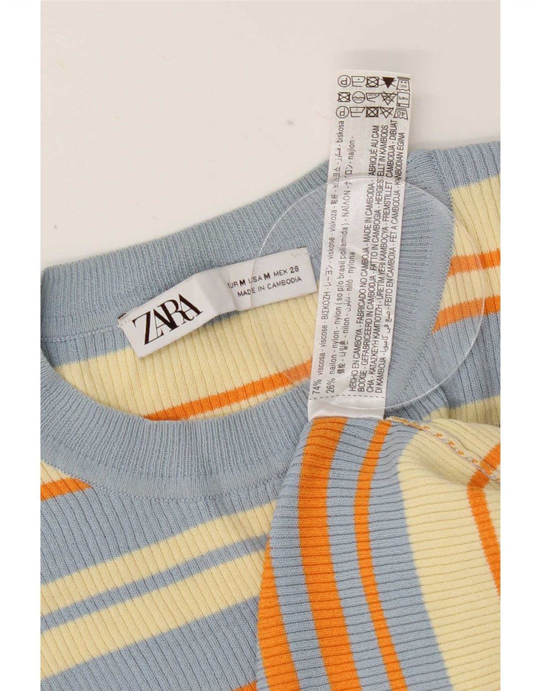 Zara Damen Crop Bluse Top UK 12 Medium Mehrfarbig gestreift Viskose
