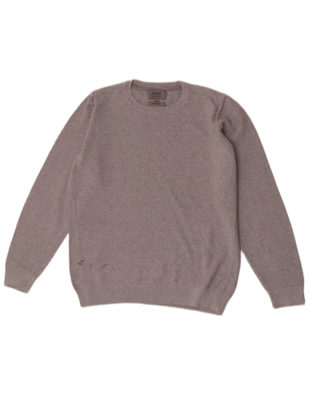 Marks & Spencer Herren-Pullover mit Rundhalsausschnitt, Größe S, graue Baumwolle