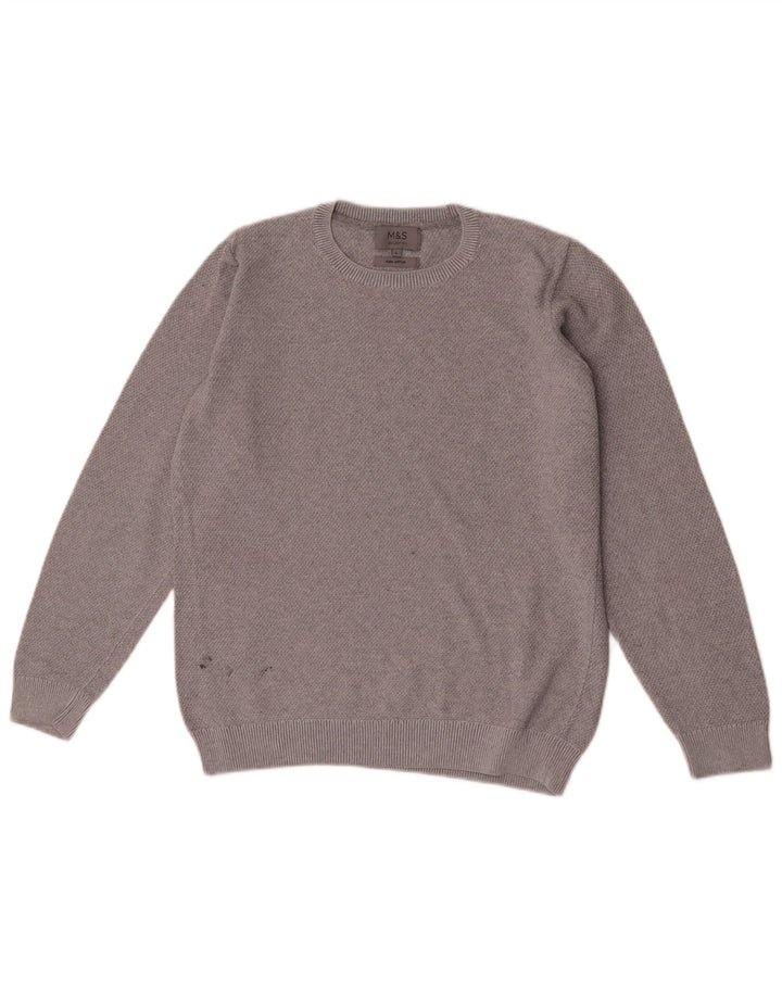 Marks & Spencer Herren-Pullover mit Rundhalsausschnitt, Größe S, graue Baumwolle