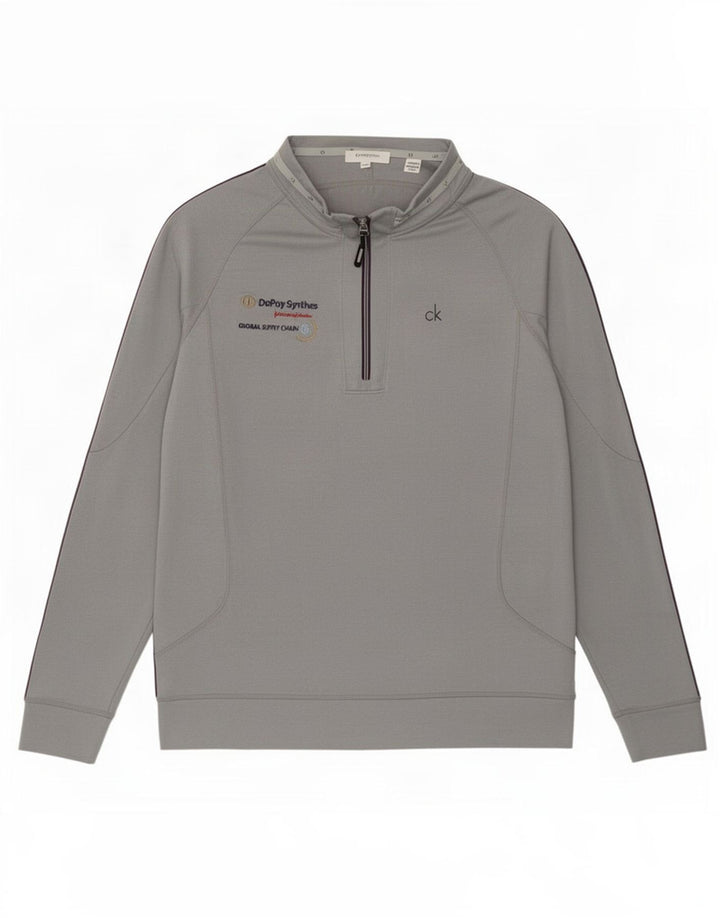 Calvin Klein Herren-Trainingsanzug-Oberteil mit grafischem Reißverschluss und Rundhalsausschnitt, Größe L, Grau