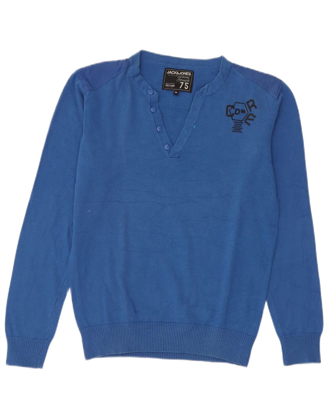 Jack & Jones Herren-Pullover mit V-Ausschnitt aus mittelblauer Baumwolle
