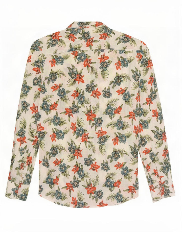 Benetton Herrenhemd, groß, weiße Baumwolle mit Blumenmuster