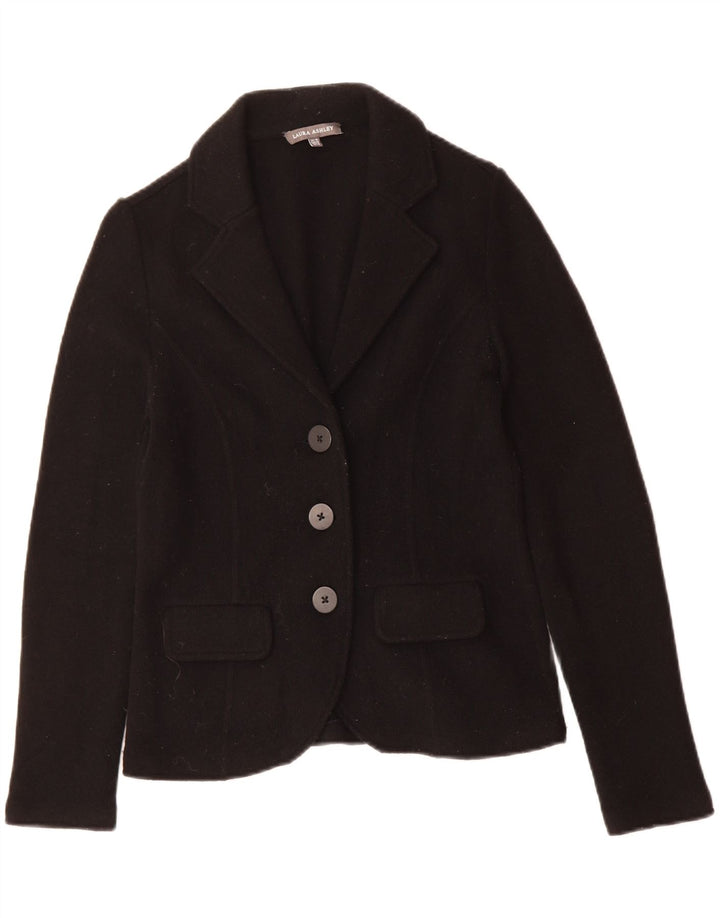 LAURA ASHLEY Womens 3 Button Blazer Jacket UK 10 Small Black Wool Vintage Laura Ashley and Second-Hand Laura Ashley from Messina Hembry 