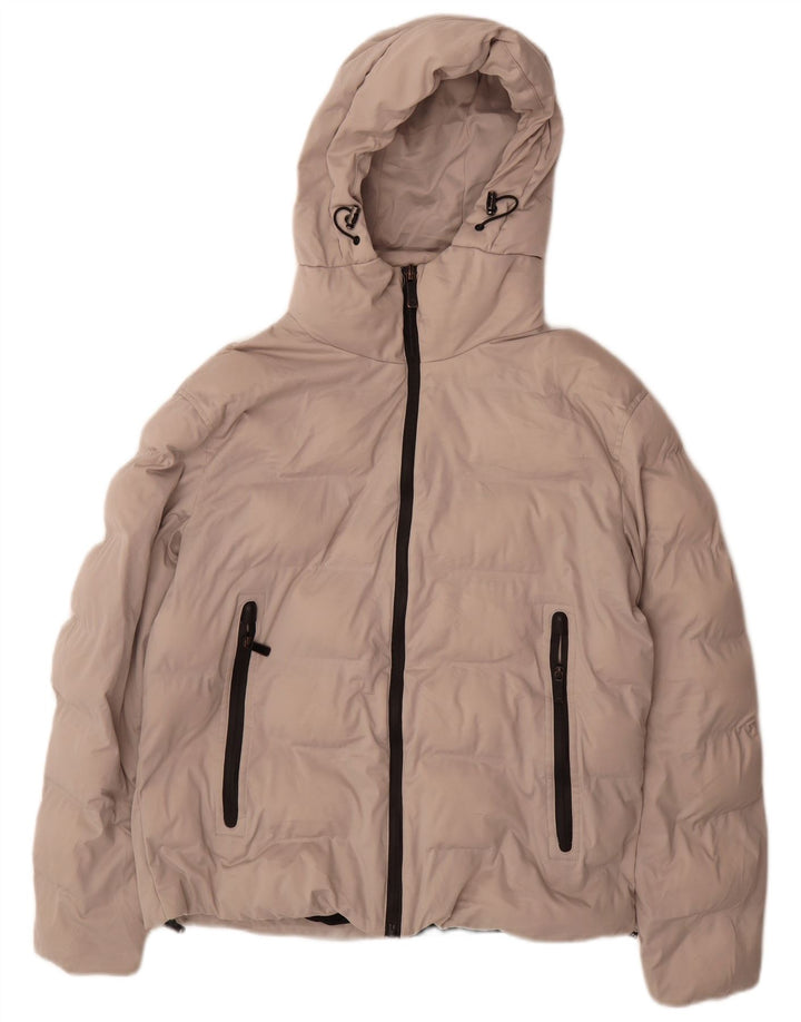 Zara Damen-Jacke mit Kapuze, gepolstert, Größe 44, Grau, Polyester