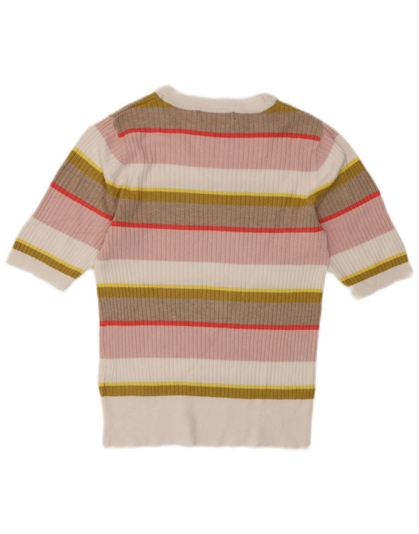 Marks & Spencer Damen Crop T-Shirt Top UK 10 Small Mehrfarbig gestreift
