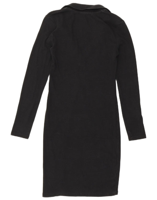 Zara Damen Langarm-Bodycon-Kleid UK 12 Medium Schwarz Baumwolle