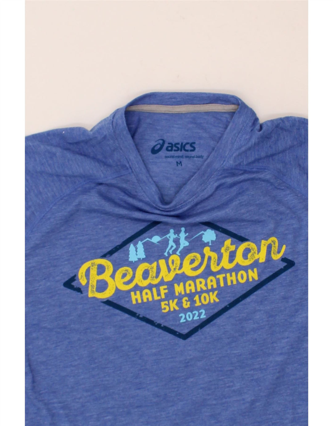 ASICS Mens Beaverton Graphic T-Shirt Top Medium Blue Flecked Polyester Vintage Asics and Second-Hand Asics from Messina Hembry 