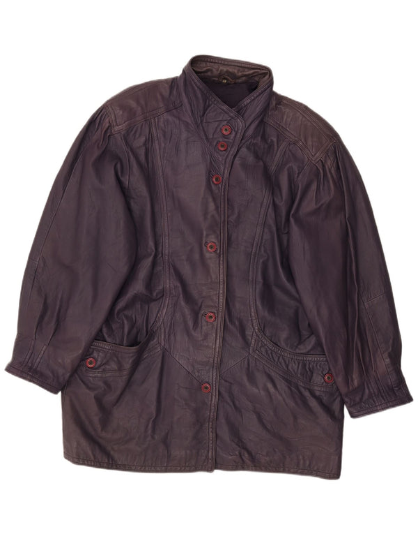 VINTAGE Damen Ledermantel EU 48 2XL Lila Leder