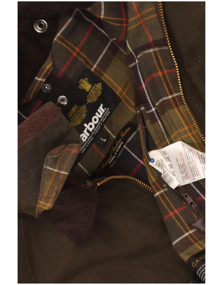 Barbour Jungen-Jacke aus gewachster Baumwolle mit Kapuze, 7–8 Jahre, Größe L, Khaki