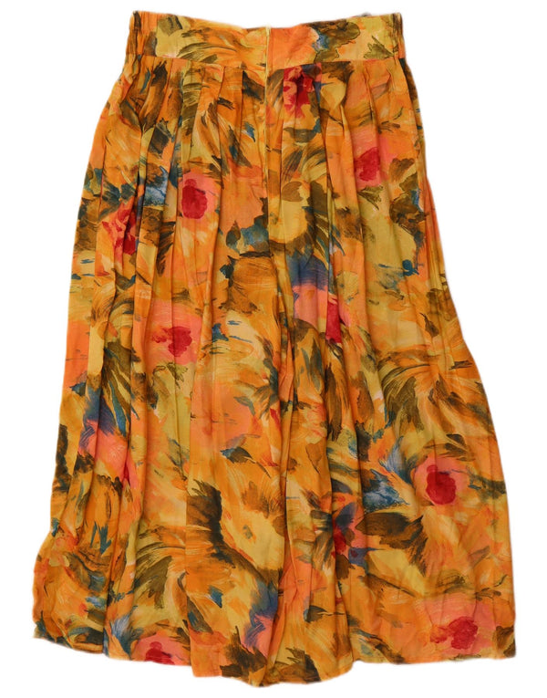 Vintage Damen Faltenrock UK 16 Groß W32 Gelb geblümte Viskose