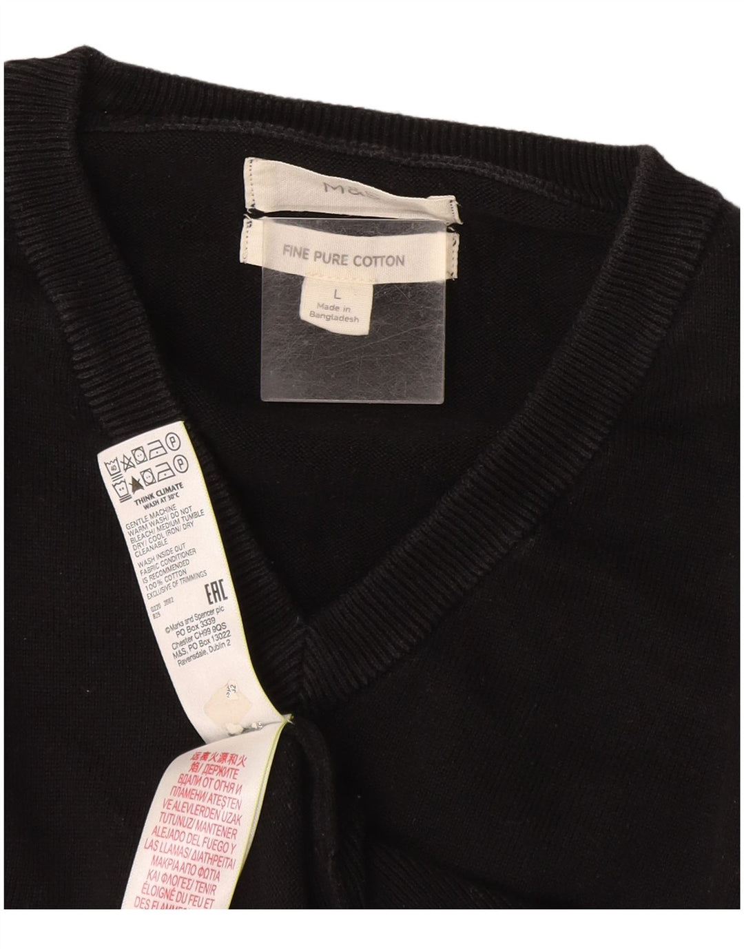 Marks & Spencer Herren-Pullover mit V-Ausschnitt, groß, aus schwarzer Baumwolle
