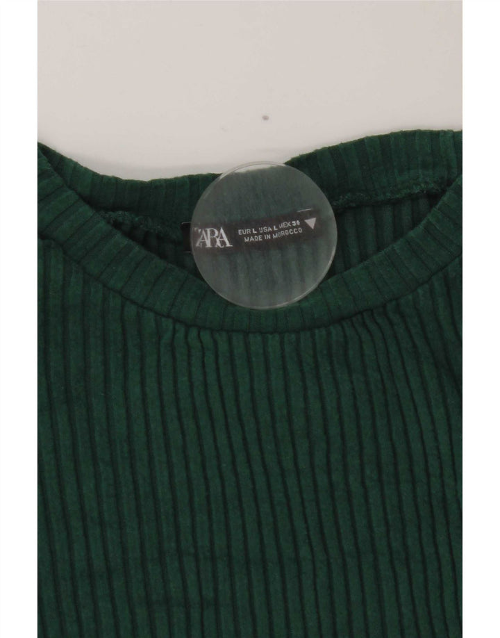 Zara Damen Crop Top Langarm UK 14 Large Grün