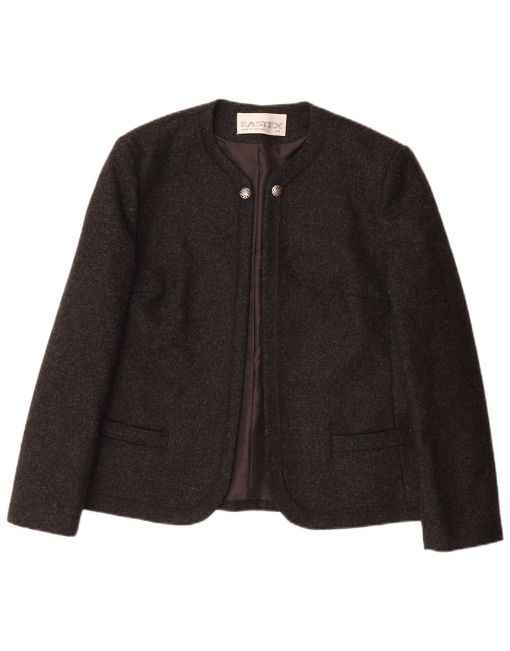 EASTEX Damen offene Blazerjacke UK 12 Mittelgraue Schurwolle