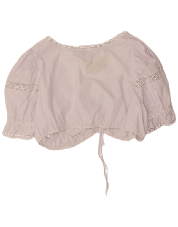 Vintage Damen Crop Top IT 56 4XL Weiße geblümte Baumwolle