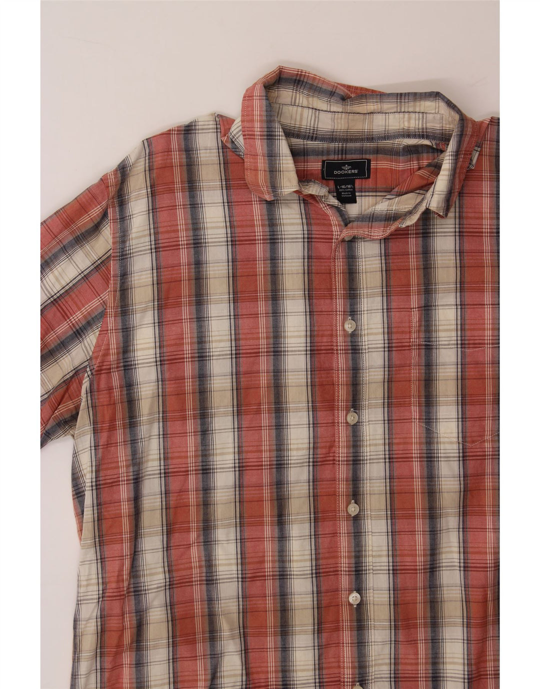 DOCKERS Mens Short Sleeve Shirt Size 16/16 1/2 Large Red Check Cotton Vintage Dockers and Second-Hand Dockers from Messina Hembry 
