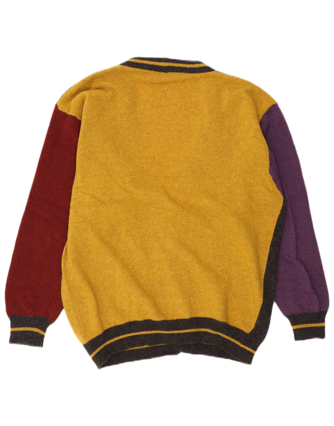 Vintage Herren-Cardigan-Pullover, große graue Colourblock-Wolle