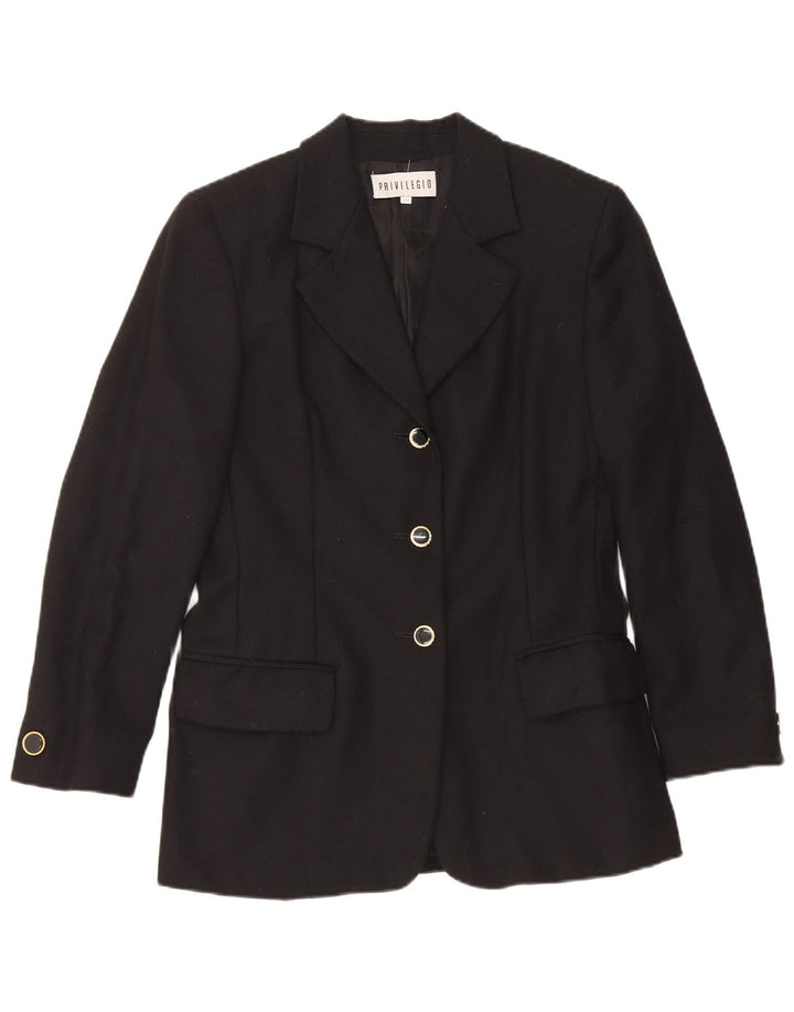 Privilegio Damen 3-Knopf-Blazerjacke IT 40 Small Schwarze Schurwolle