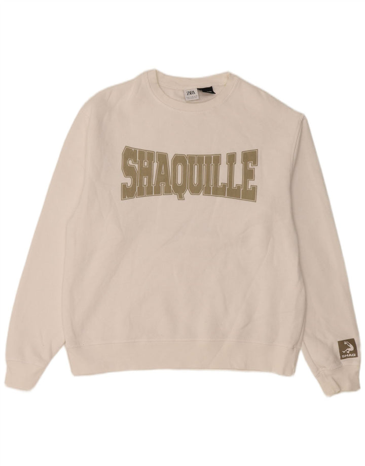 Zara Herren-Sweatshirt mit Grafik, mittelweiße Baumwolle