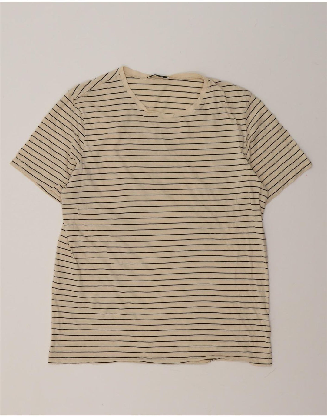 T-Shirt-Oberteil für Herren von Zara, groß, beige, gestreift, Baumwolle