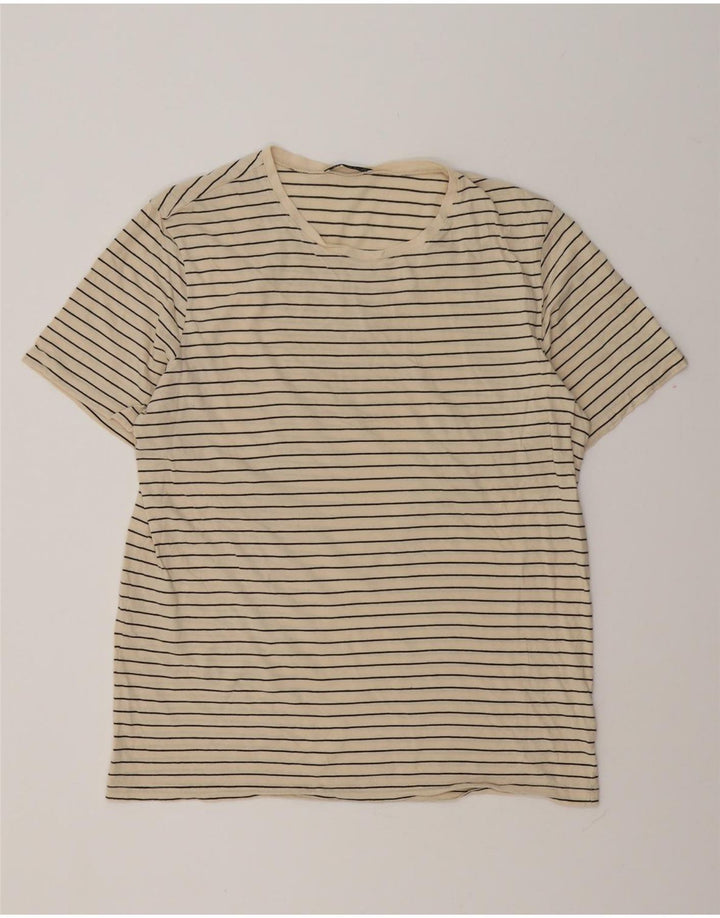 T-Shirt-Oberteil für Herren von Zara, groß, beige, gestreift, Baumwolle