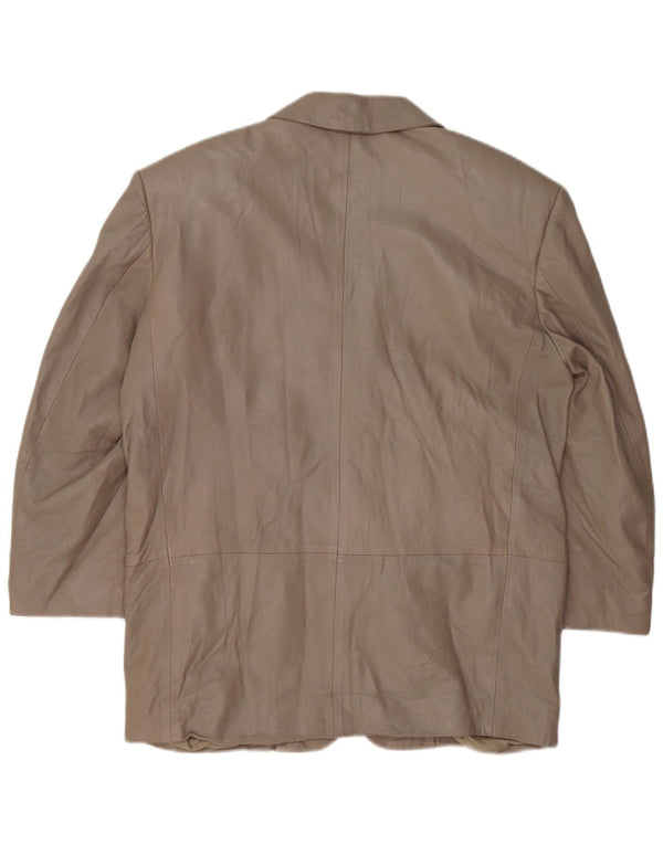 VINTAGE Damen 3-Knopf-Lederblazerjacke UK 16 Großes graues Leder