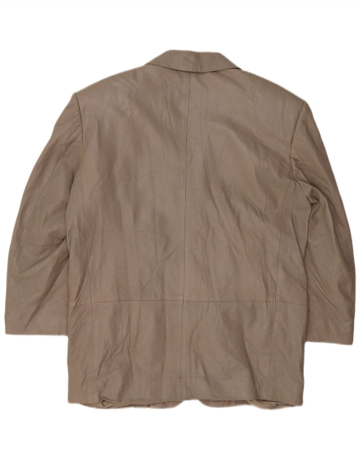 VINTAGE Damen 3-Knopf-Lederblazerjacke UK 16 Großes graues Leder