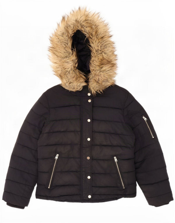 Topshop Damen-Jacke mit Kapuze, gepolstert, UK 12, Mittelschwarz, Polyester