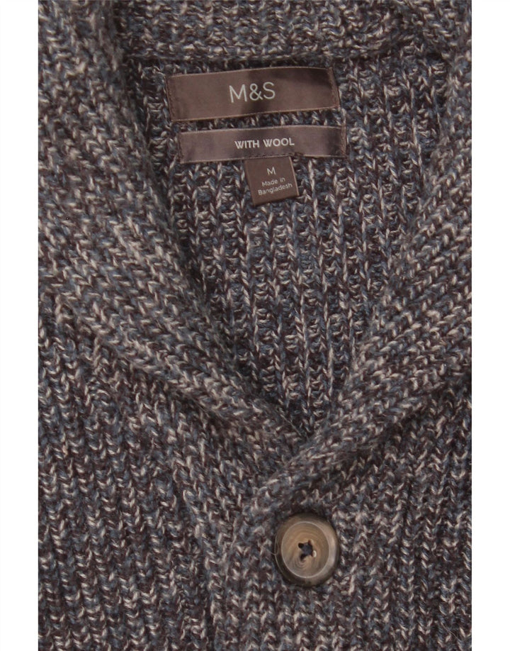 Marks & Spencer Herren-Strickjacke aus mittelblau gesprenkelter Wolle