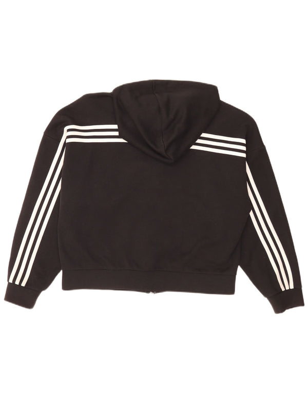 Adidas Damen Crop Oversized Zip Hoodie Pullover UK 12/14 Medium Schwarz