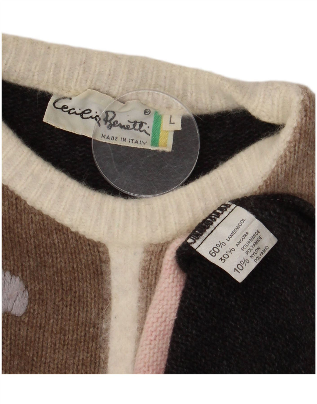 Cecilia Benetti Damen-Pullover mit Rundhalsausschnitt, UK 16, Größe L, graue Lammwolle