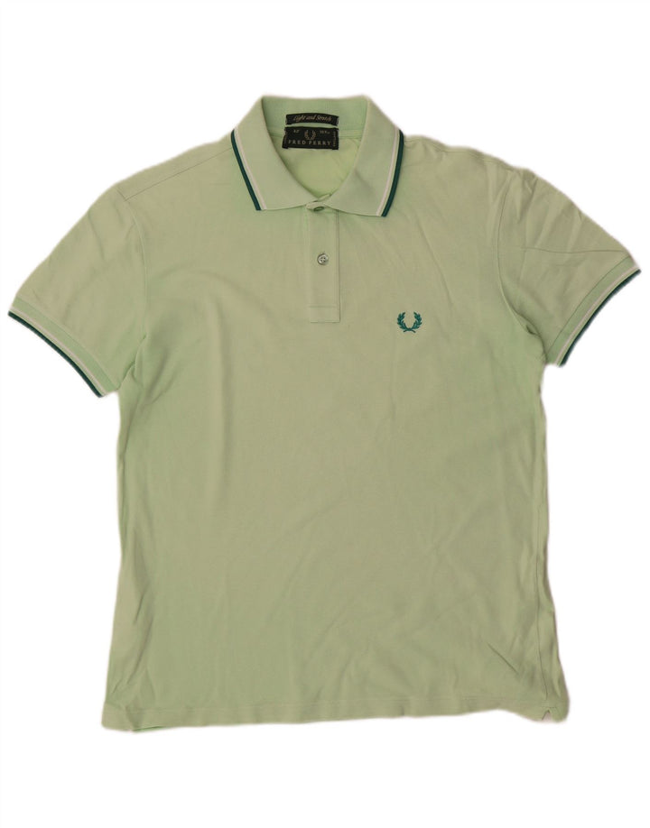 Leichtes und dehnbares Herren-Poloshirt aus mittelgrüner Baumwolle von Fred Perry