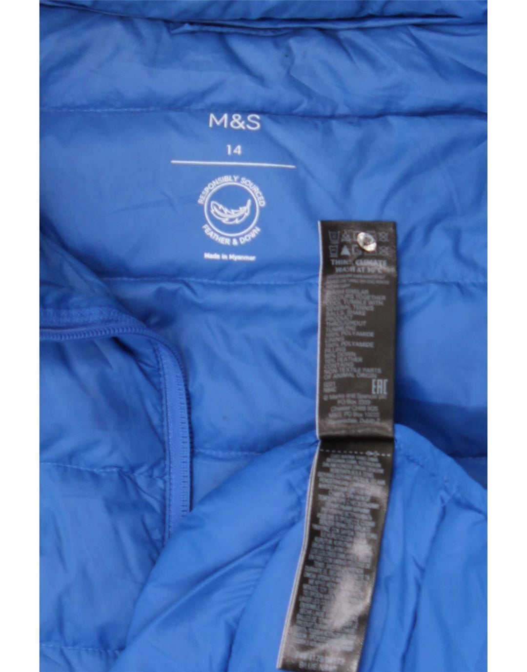 Marks & Spencer Damen Wattierte Jacke UK 14 Large Blau Polyamid