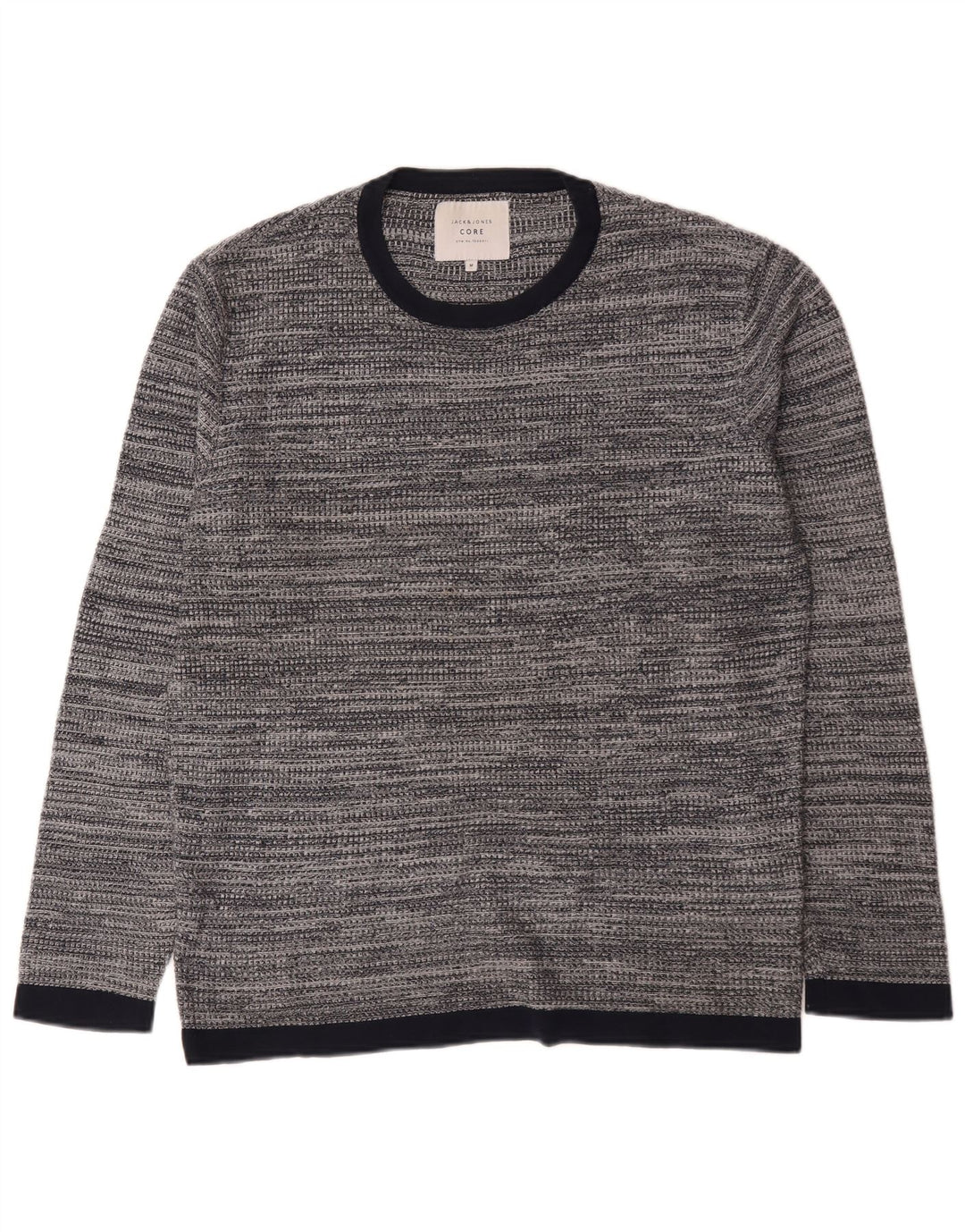 Jack & Jones Herren-Pullover mit Rundhalsausschnitt, mittelgrau gesprenkelte Baumwolle