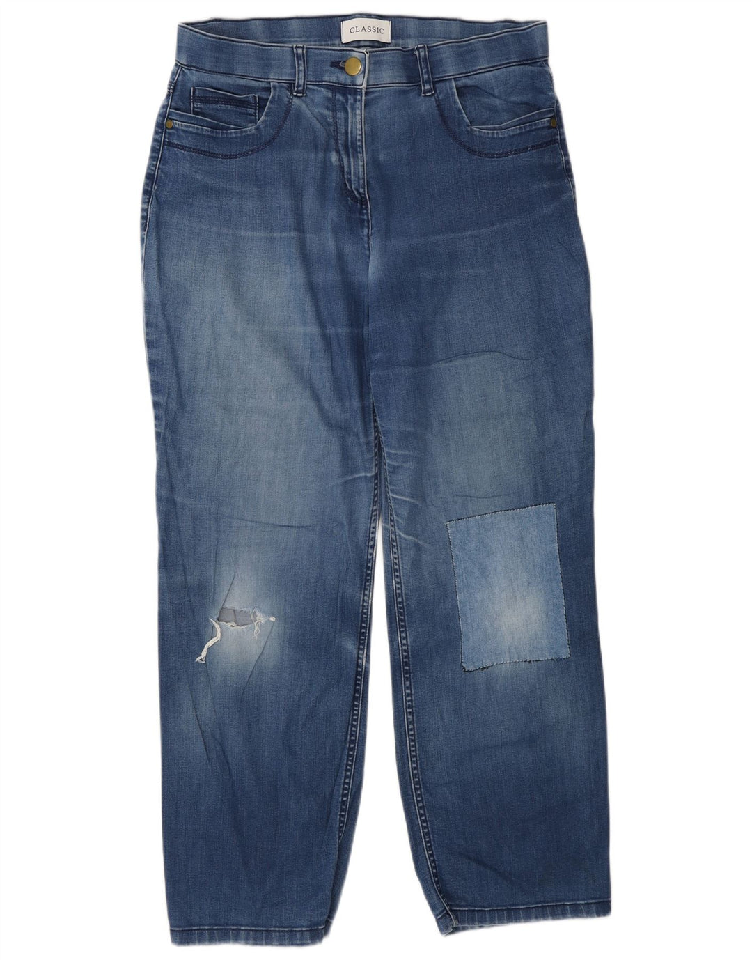 Marks & Spencer Damen Distressed Straight Jeans UK 12 Medium W28 L27 Blau
